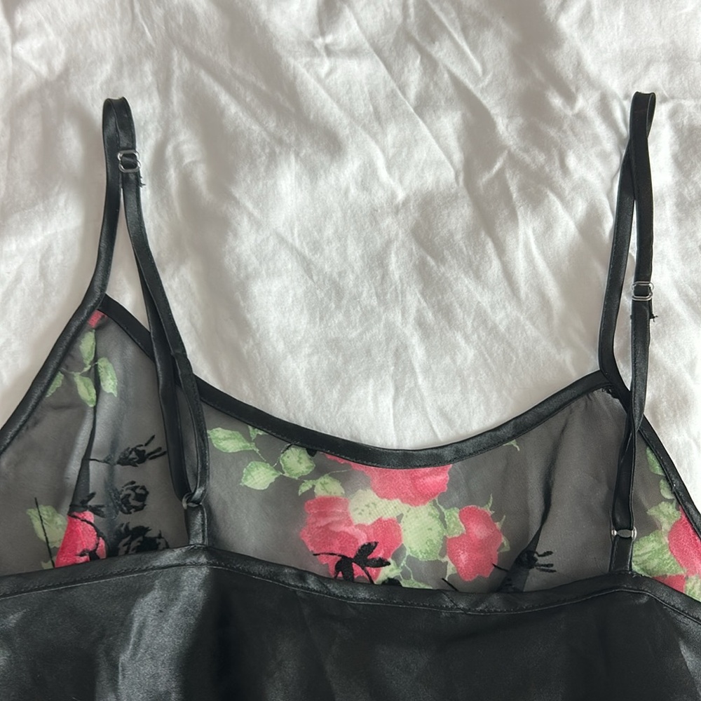 Y2K Black Floral Rose Lingerie Mini Slip Dress Women’s Size Medium - Picture 13 of 17